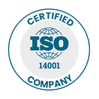 ISO 14001 certified company badge with a circular design, featuring the text 'CERTIFIED ISO COMPANY' and '14001' in dark blue on a white background.